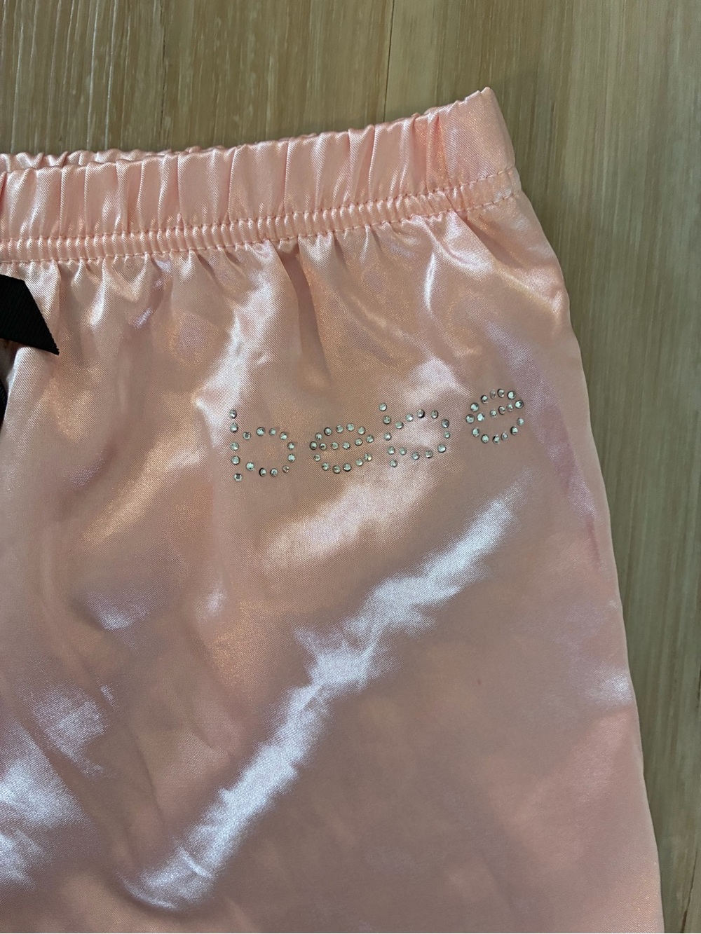 bebe Pink Satin Short Pajama Set with Black Trim - Picture 2 of 8